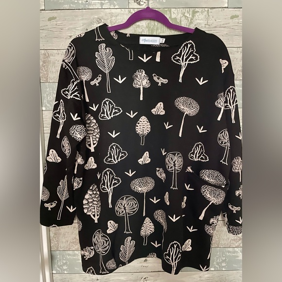 Amato Rizzi Relaxed Fit Whimsical Nature Print Sweatshirt 3/4 sleeves Size 0-10 - Picture 3 of 9